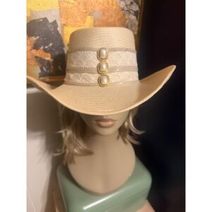 Vintage Michelle McGann /Sonni Women's Cowboy Hat W/Lace, sequins & Pearls